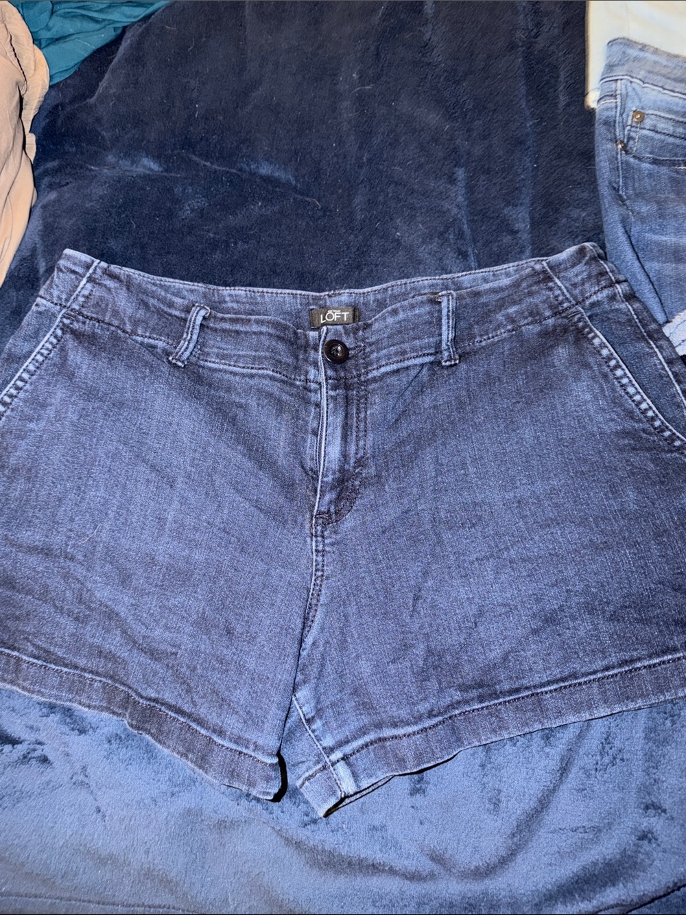 LOFT Dark Blue High-Rise Denim Shorts